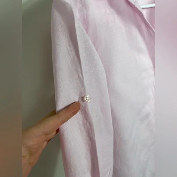 Joan Vass NY Elegant Pink Button Down Women's Shirt Linen Work Career Size M - Picture 15 of 16
